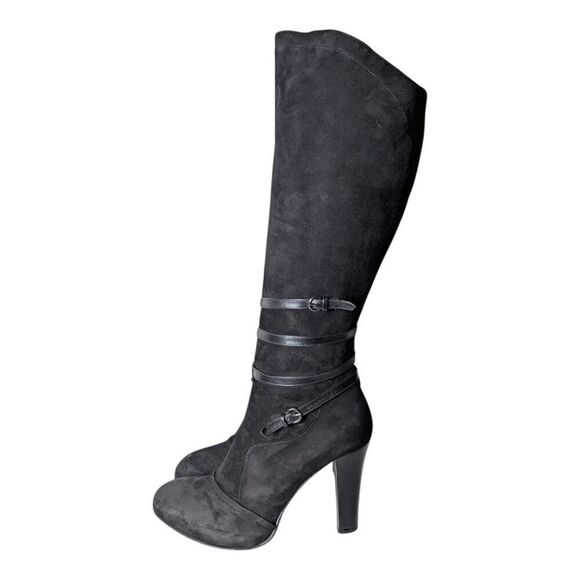 BRUNO MAGLI Tall Black Suede Buckled Over The Knee Boot Size 40 - Picture 2 of 9